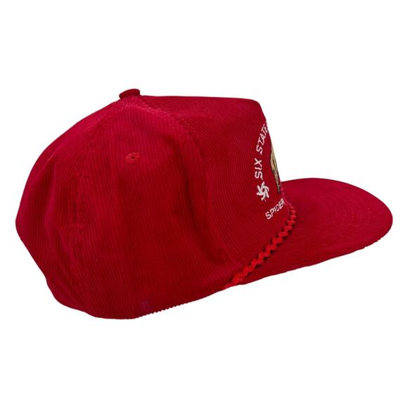 Vtg Six States Distributors Corduroy Snapback Trucker Hat Cap Headliner 80s Red - Picture 6 of 11